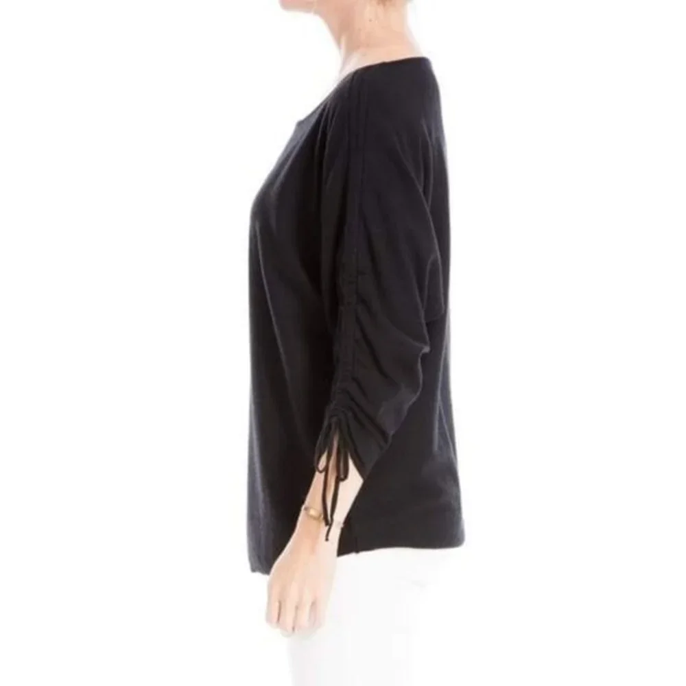 NWT Max Studio Women's Black Ruched Sleeve Scoop Neck Sweater, Medium